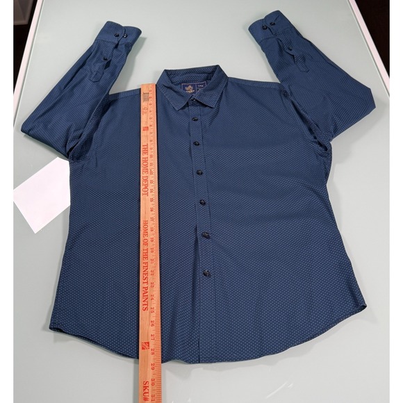 Rugby University Shirt Mens L Blue Stretch Geo Metric Pattern Button Up Casual - Picture 7 of 10